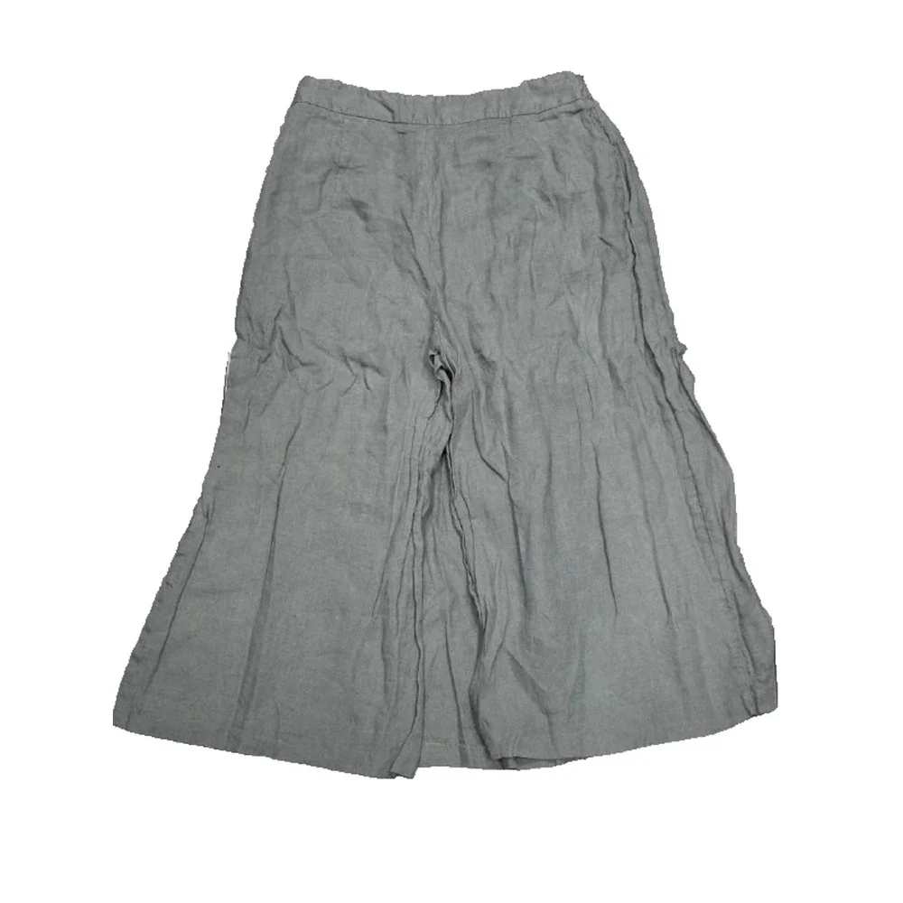 Zara Olive 100% linen Green Y2K Wrap wide leg crop Pants Medium A004758